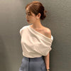 Chic One-Shoulder Ruched Blouse