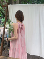 Romantic Gradient Pink Halter Neck Dress