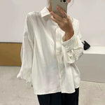 Oversized Pleated Back Button-Up Shirt