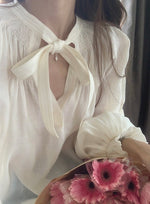 Sheer Relaxed Blouse with Neck Tie