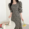 Long Sleeve Square Neck Floral Fishtail Dress