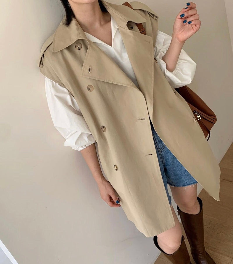 Double-Breasted Trench Coat Style Vest