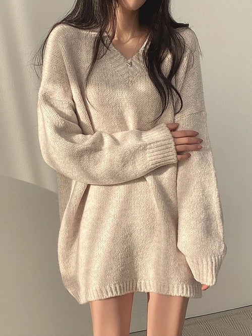Korean Style Oversized V-Neck Sweater
