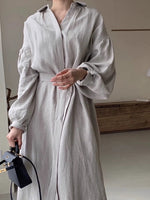 Minimalist Belted Linen Shirt Dress