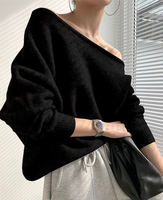 Asymmetrical Drop Shoulder Soft Sweater