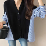 Striped Shirt V-Neck Cardigan