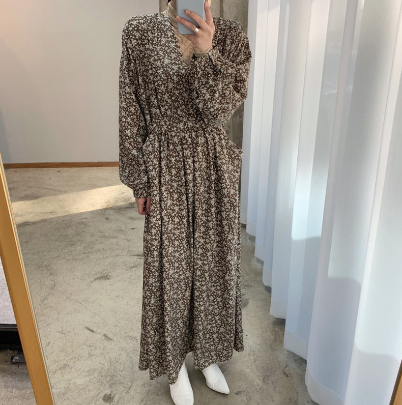 Korean Style V-Neck Relaxed Floral Maxi Dress