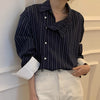 Designer Side Button Striped Blouse