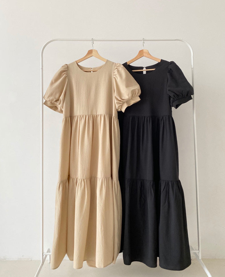 Korean Style Tiered Relaxed Midi Dress