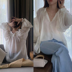 Sheer Relaxed Blouse with Neck Tie