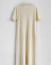 Drawstring Waist Knit Polo Dress with Gold Buttons