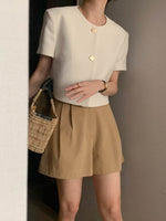 Classic Round Neck Short Sleeve Jacket with Round Gold Buttons