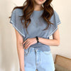 Elegant Ruffled Cap Sleeve Knit Top