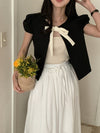 Vintage-Inspired Bow-Tie Cropped Blazer