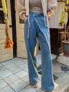 Asymmetric Wrap-Waist Wide-Leg Jeans