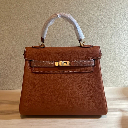 Togo Leather Belted Top Handle Satchel