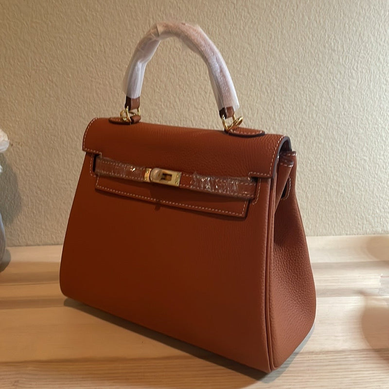 Togo Leather Belted Top Handle Satchel