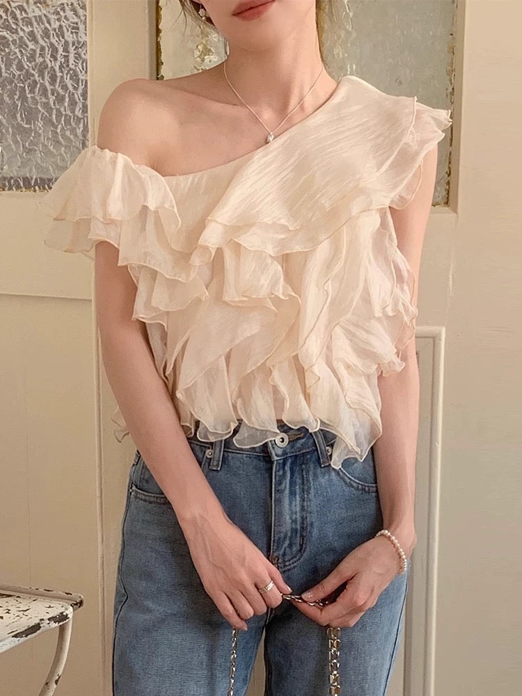 One-Shoulder Ruffle Blouse