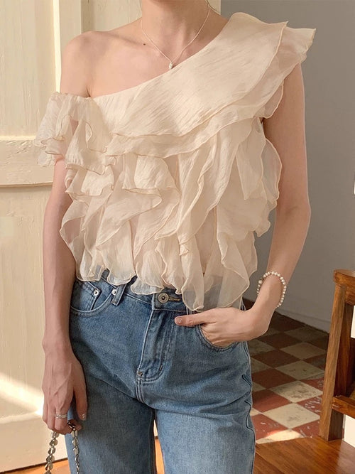 One-Shoulder Ruffle Blouse