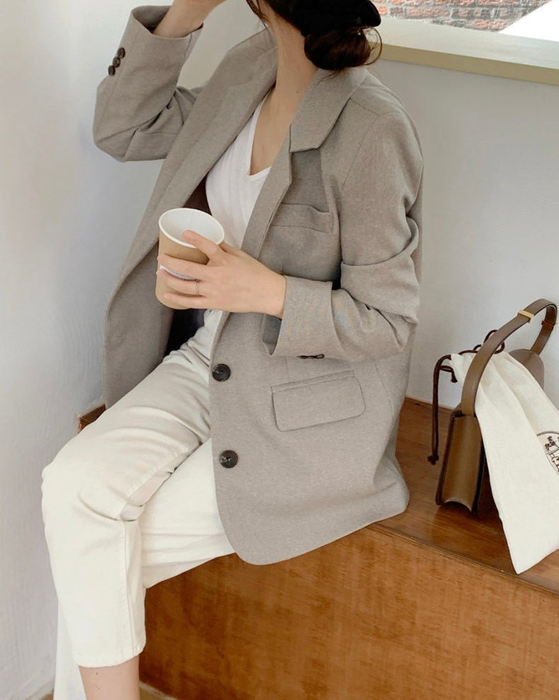 Two-Button Gray Linen Blazer