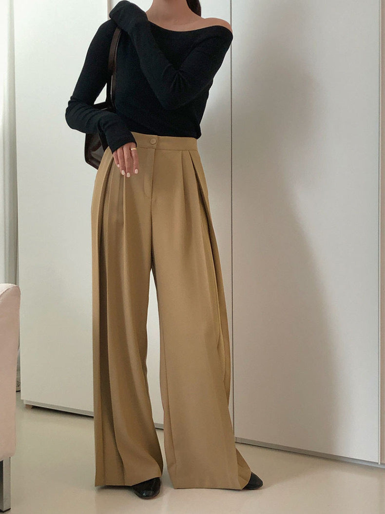 Pleated Wide Leg Casual Pants