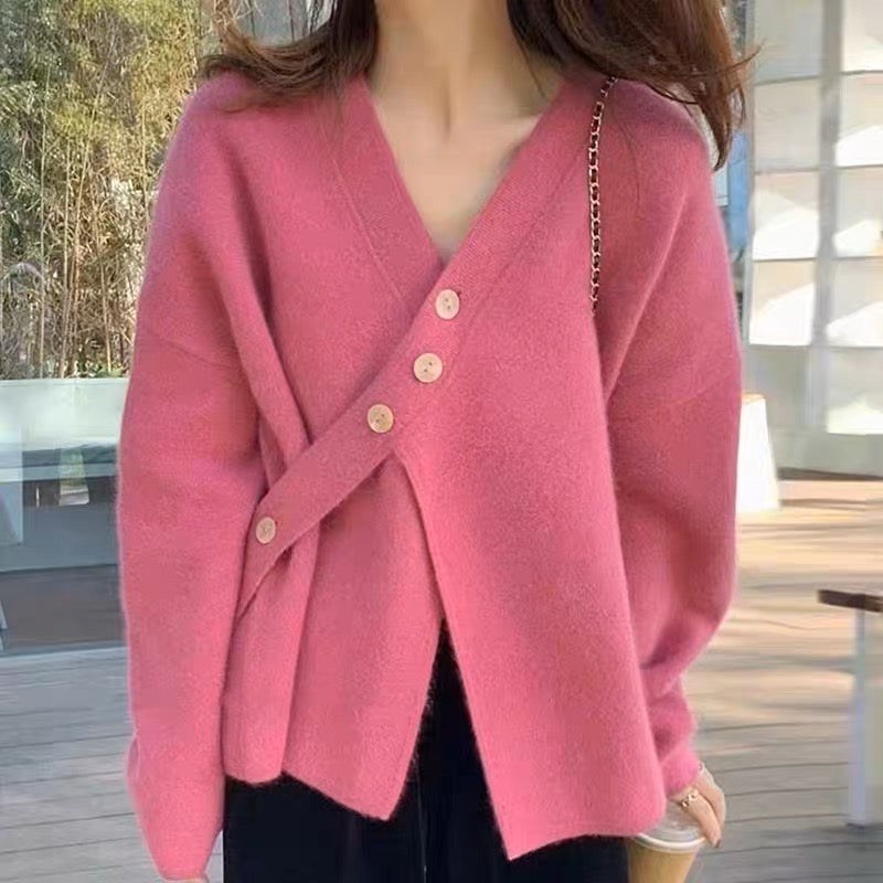 Soft Knit Designer V-Neck Side Button Sweater