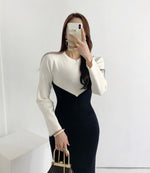 Long Sleeve Color Contrast Knit Dress