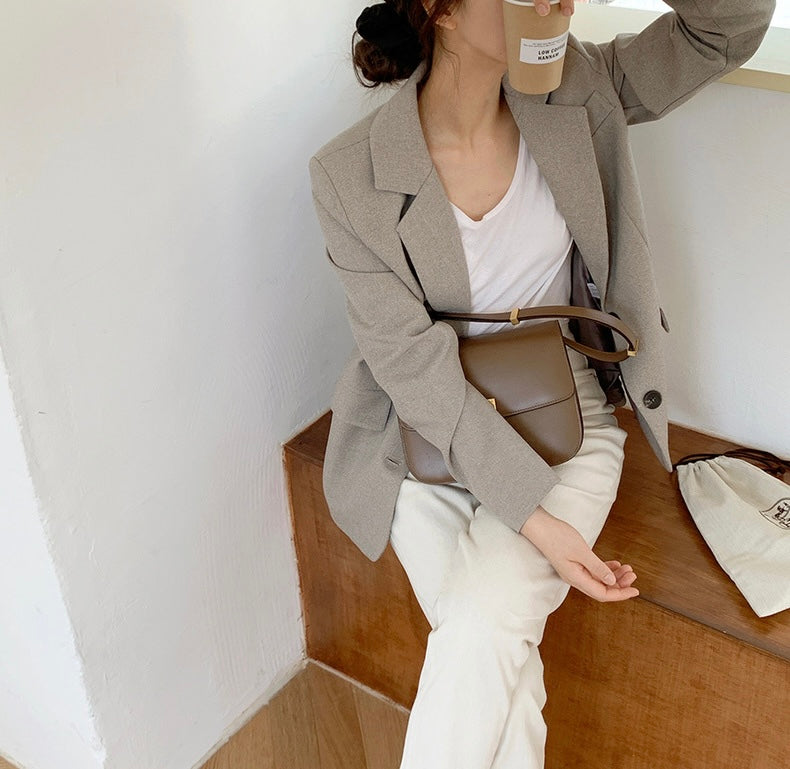 Two-Button Gray Linen Blazer