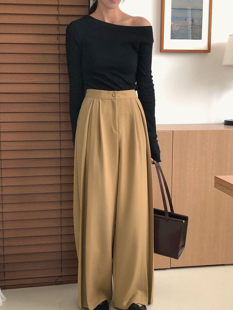 Pleated Wide Leg Casual Pants