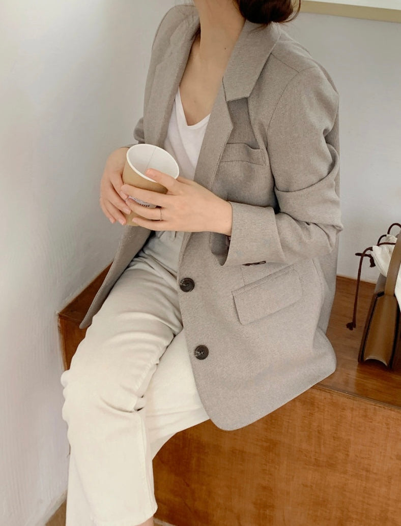 Two-Button Gray Linen Blazer