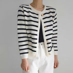 Classic Striped Knitted Cardigan with Gold Buttons