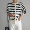 Classic Striped Knitted Cardigan with Gold Buttons