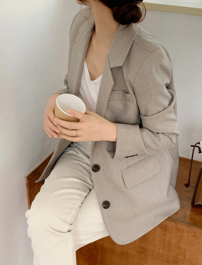 Two-Button Gray Linen Blazer