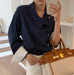 Designer Side Button Striped Blouse