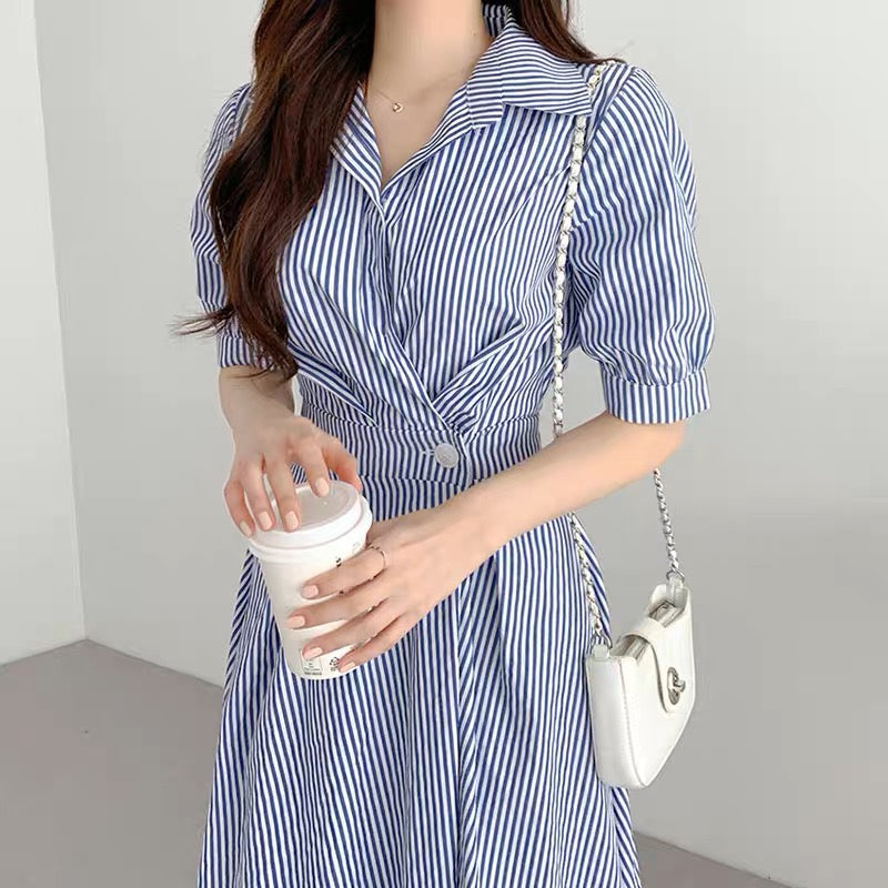 Striped button down on sale dress