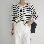 Classic Striped Knitted Cardigan with Gold Buttons