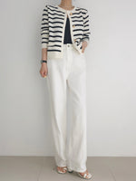 Classic Striped Knitted Cardigan with Gold Buttons