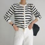 Classic Striped Knitted Cardigan with Gold Buttons