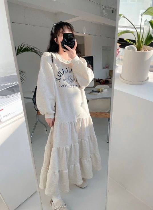 Tiered Loose Long-sleeved Sweatshirt Dress