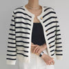 Classic Striped Knitted Cardigan with Gold Buttons