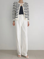 Classic Striped Knitted Cardigan with Gold Buttons