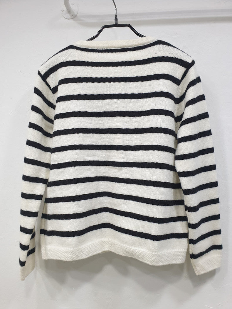 Classic Striped Knitted Cardigan with Gold Buttons