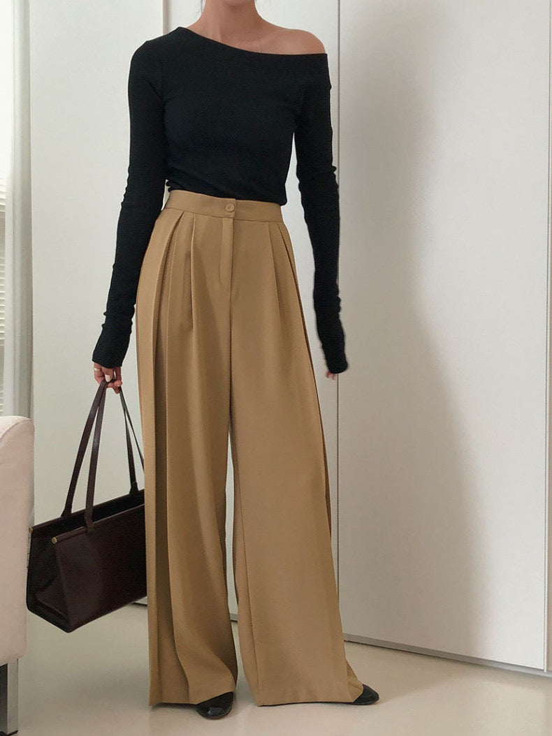 Pleated Wide Leg Casual Pants