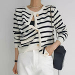 Classic Striped Knitted Cardigan with Gold Buttons