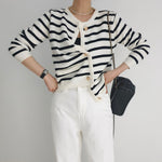 Classic Striped Knitted Cardigan with Gold Buttons