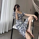 Vacation Vibe Leaf Print Square Neck Dress