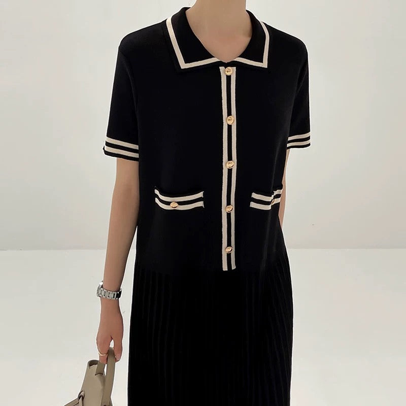 Color Contrast Polo Knit Dress