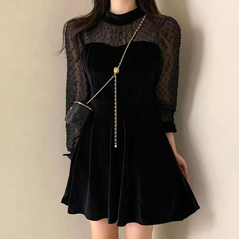 Lace Velvet Black Mini Dress