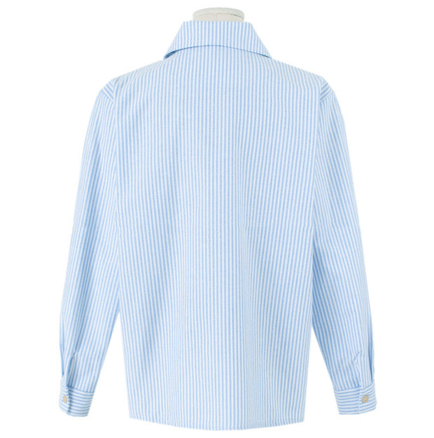 Blue Stripe Double Breasted Cotton Blouse