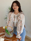 Floral Embroidered Long Sleeve Pullover Blouse